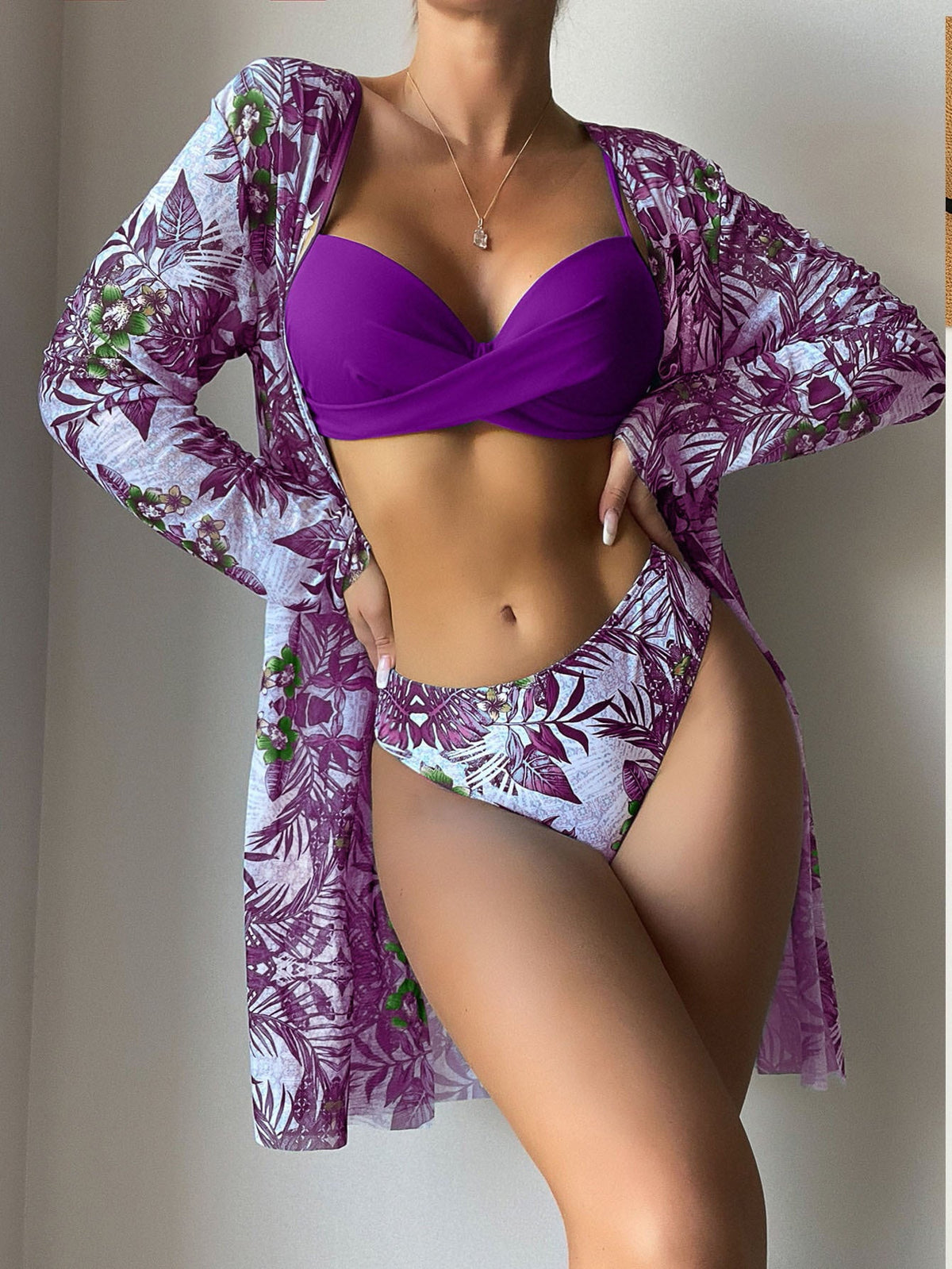 Fashion Gauze Print Three-piece Bikini