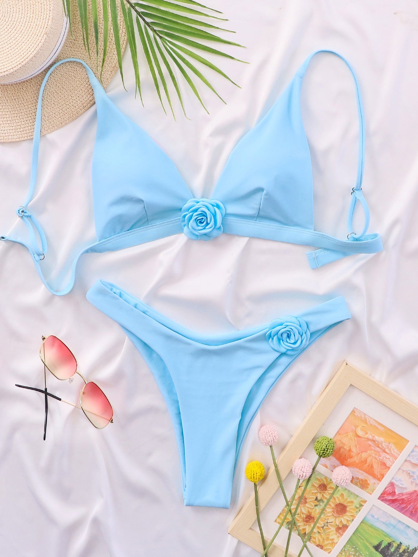 Solid Color Three-dimensional Flower Swimsuit