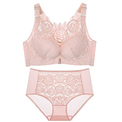 Non Wired Front Button Rose Bralette Set