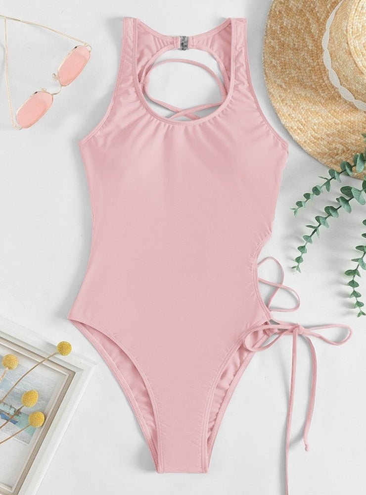 Sexy Hollow Lace Up One Piece Bikini