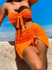 Three-piece Tube Top Solid Color Bikini