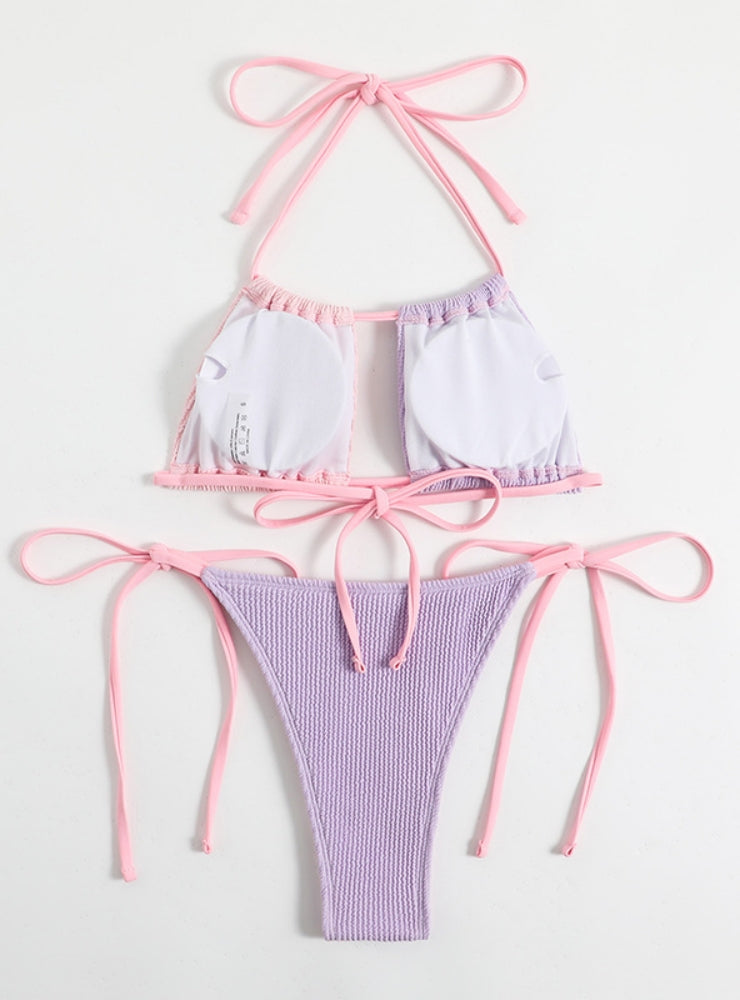 Sexy Color Matching Pink Purple Swimwear