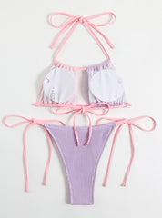 Sexy Color Matching Pink Purple Swimwear