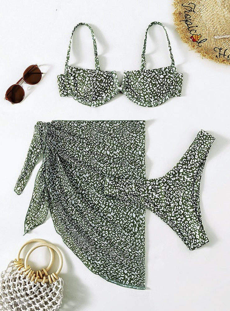 Leopard Print Gauze Swimsuit Three-piece Suit