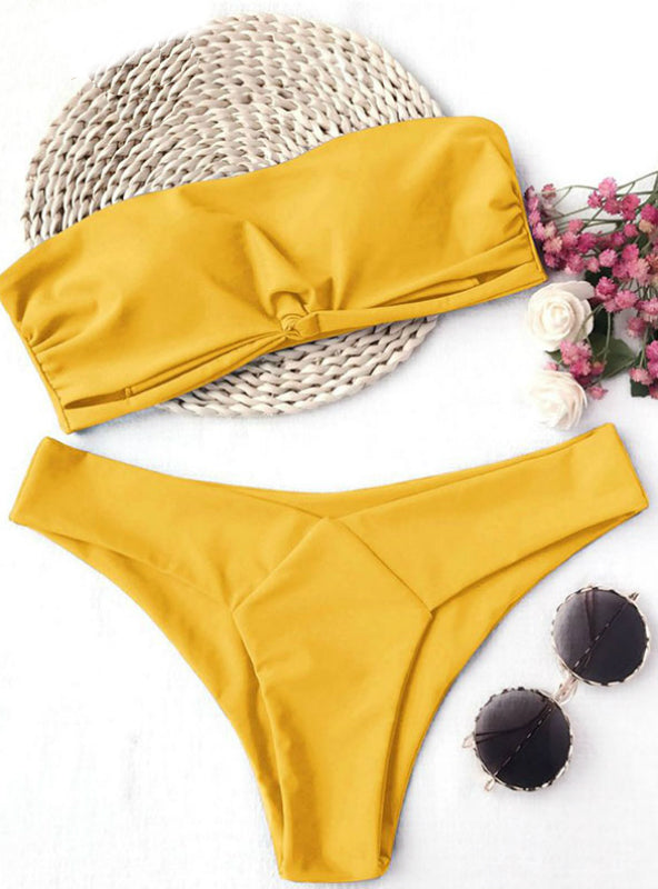 Sexy Low Waist Solid Color Strapless Swimsuit Swim