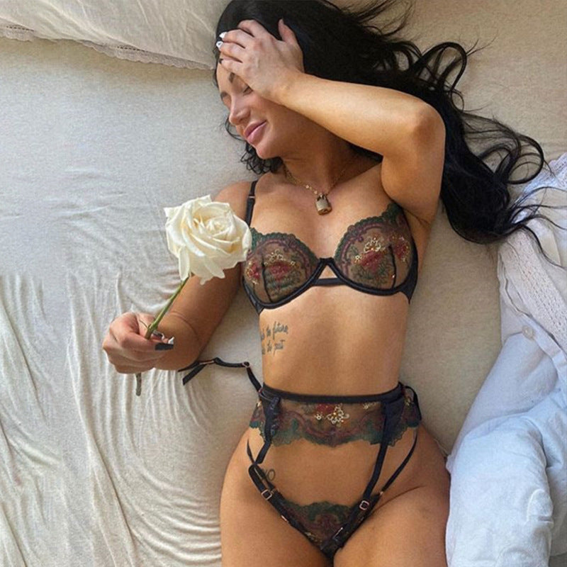 Floral Embroider Lace Sexy Lingerie Set