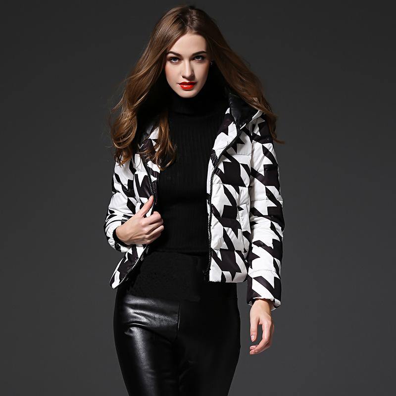 houndstooth print white duck down jacket