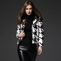 houndstooth print white duck down jacket