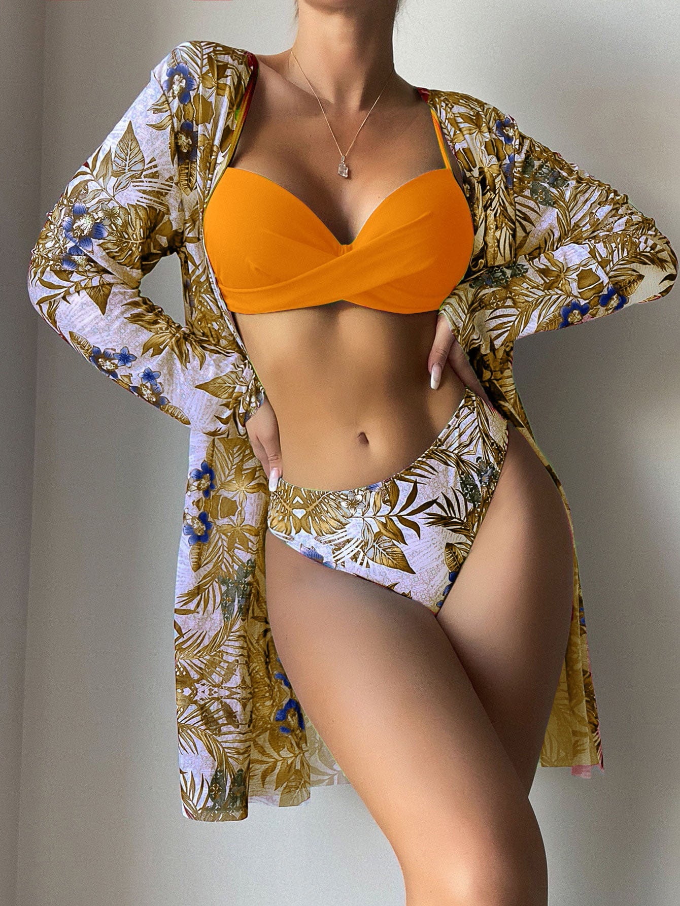 Fashion Gauze Print Three-piece Bikini