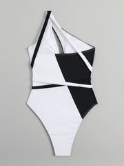 Black White Tie-up One Piece Bikini