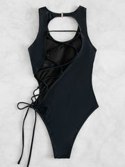 Sexy Hollow Lace Up One Piece Bikini