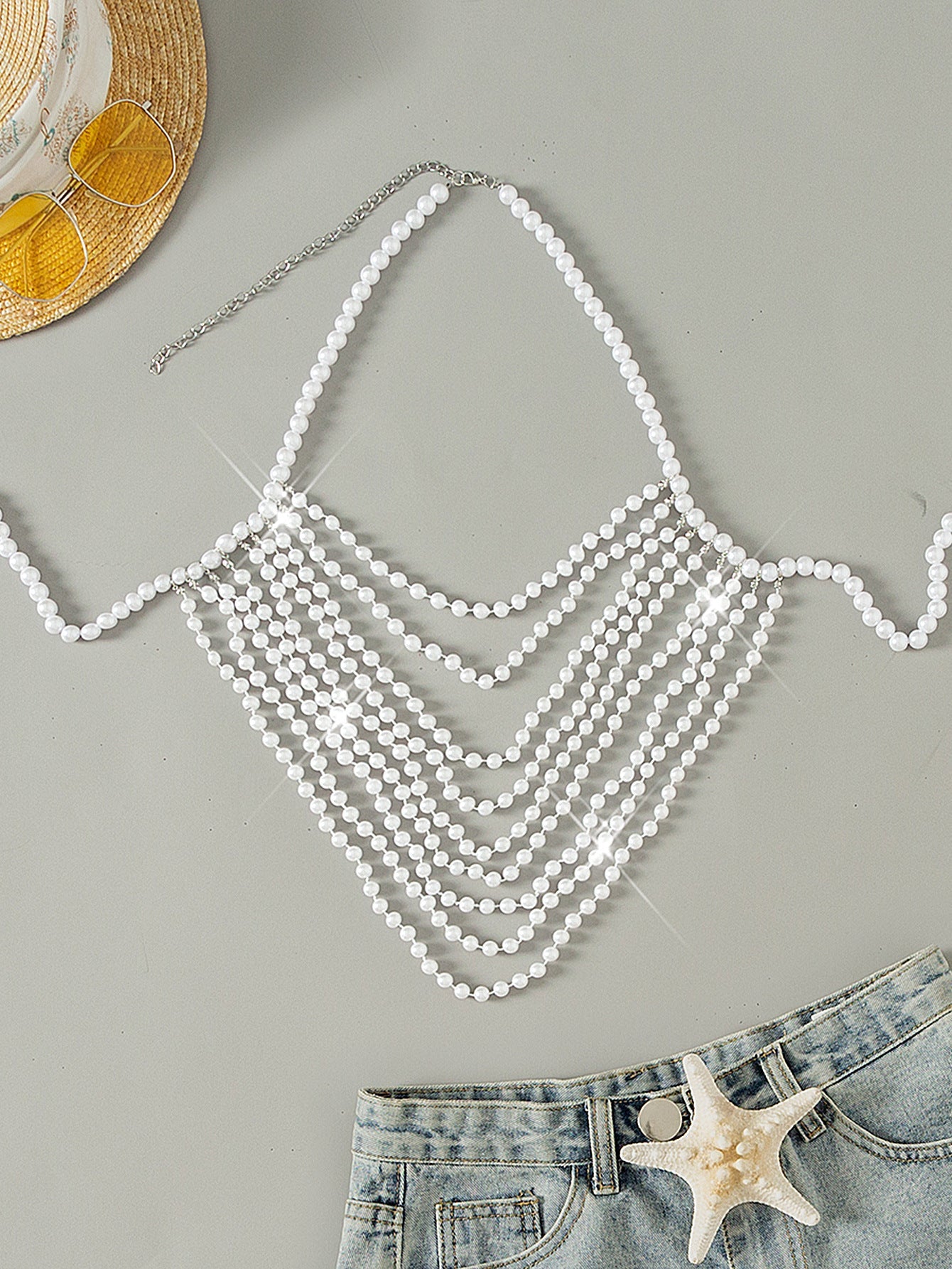 Pearl Jewelry Halter Sexy Bikini