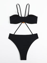 Solid Color Cross Tied Rope Tube Top One-piece Swimsuit