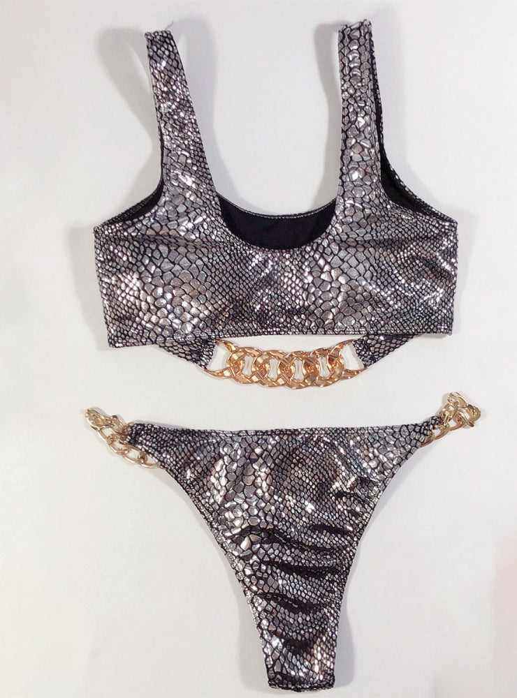 Sexy Snake Pattern Metal Chain Bikini