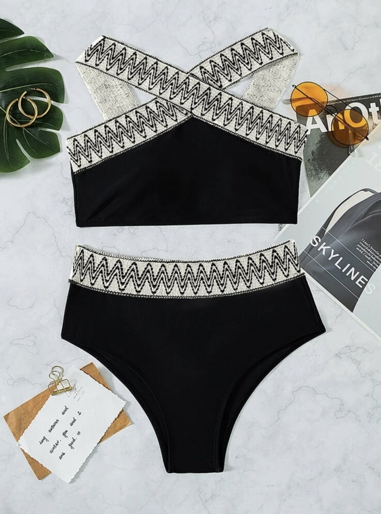 Spliced Wave Board Swimsuit Bikini