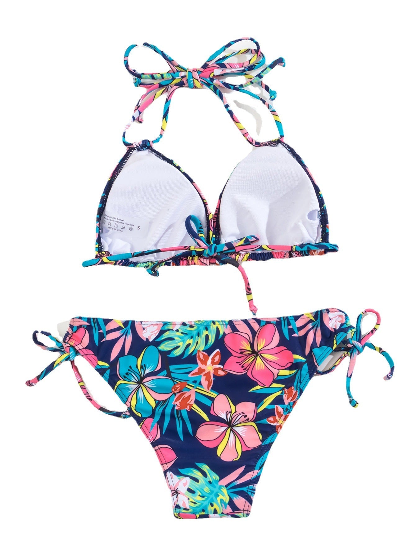 Sexy Print Strap Pleated Strap Swimsuit Bikini