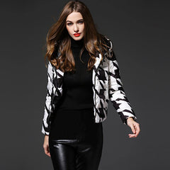 houndstooth print white duck down jacket