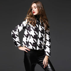 houndstooth print white duck down jacket