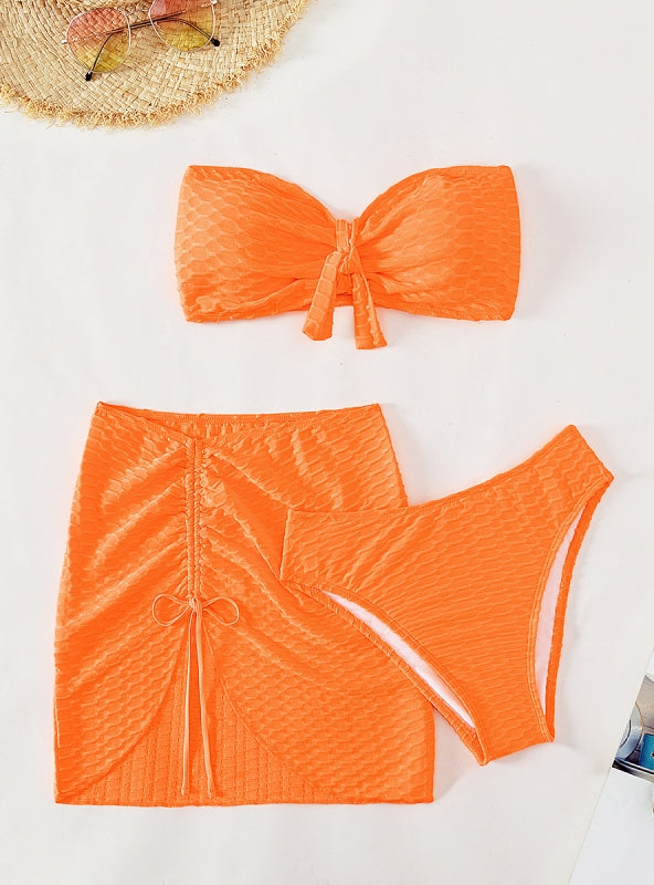 Three-piece Tube Top Solid Color Bikini