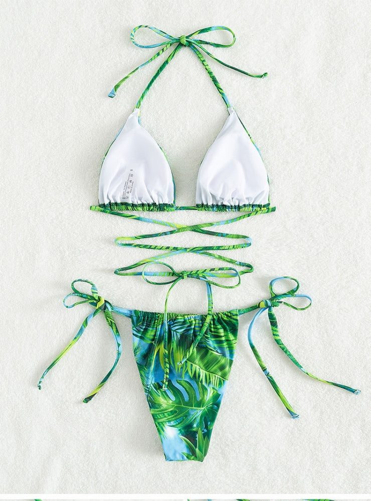 Printed Strap Split Two-piece Swimsuit