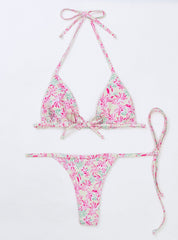 Fashion Pink Printed Bikini Suit