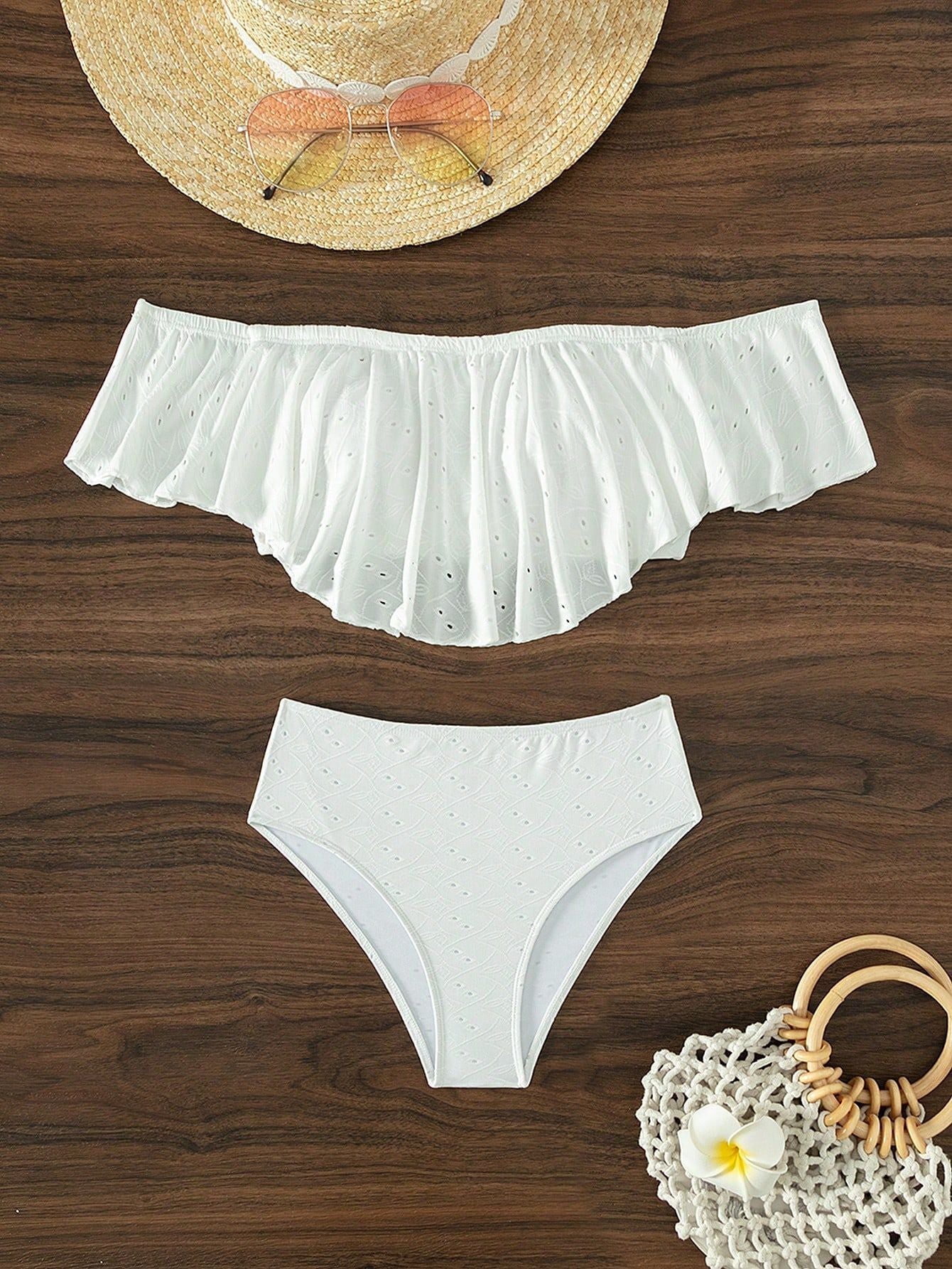 Hole Jacquard Fabric Solid Color Bikini