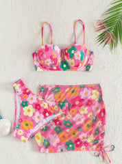 Women Print Gather Three-piece Set