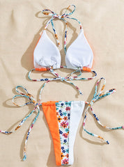 Printed Multicolor Stitching Swimsuit