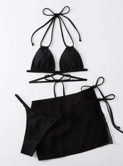 Drawstring Strap Solid Color Three-piece Bikini