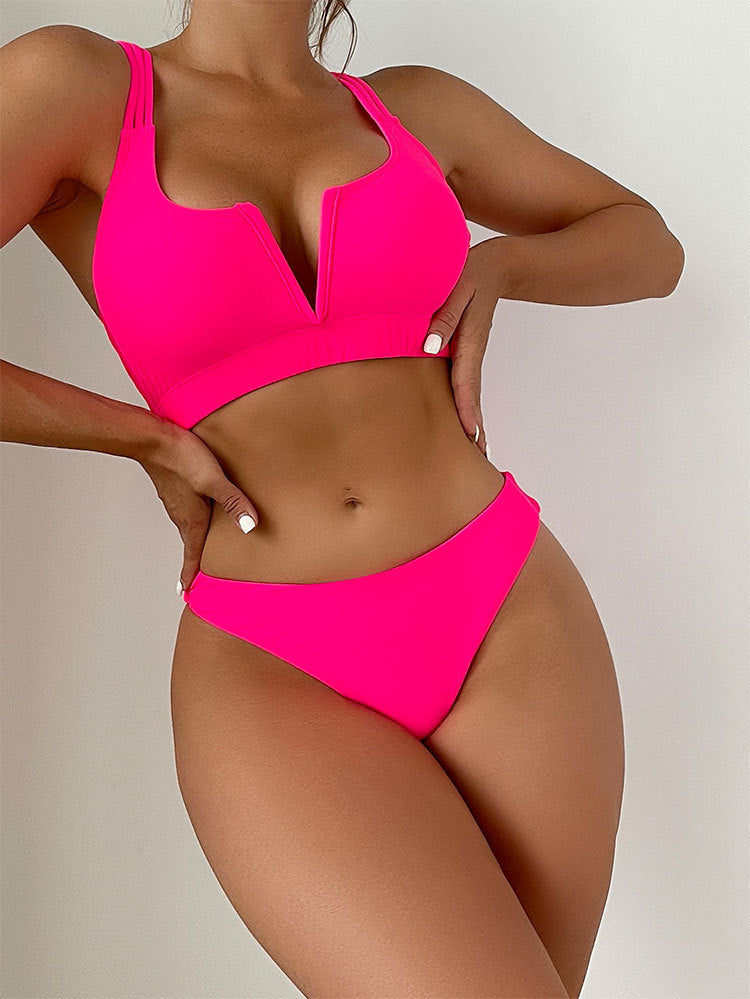 Solid Color V-neck Sexy Bikini