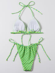 Green Plaid Sexy Split Swimsuit