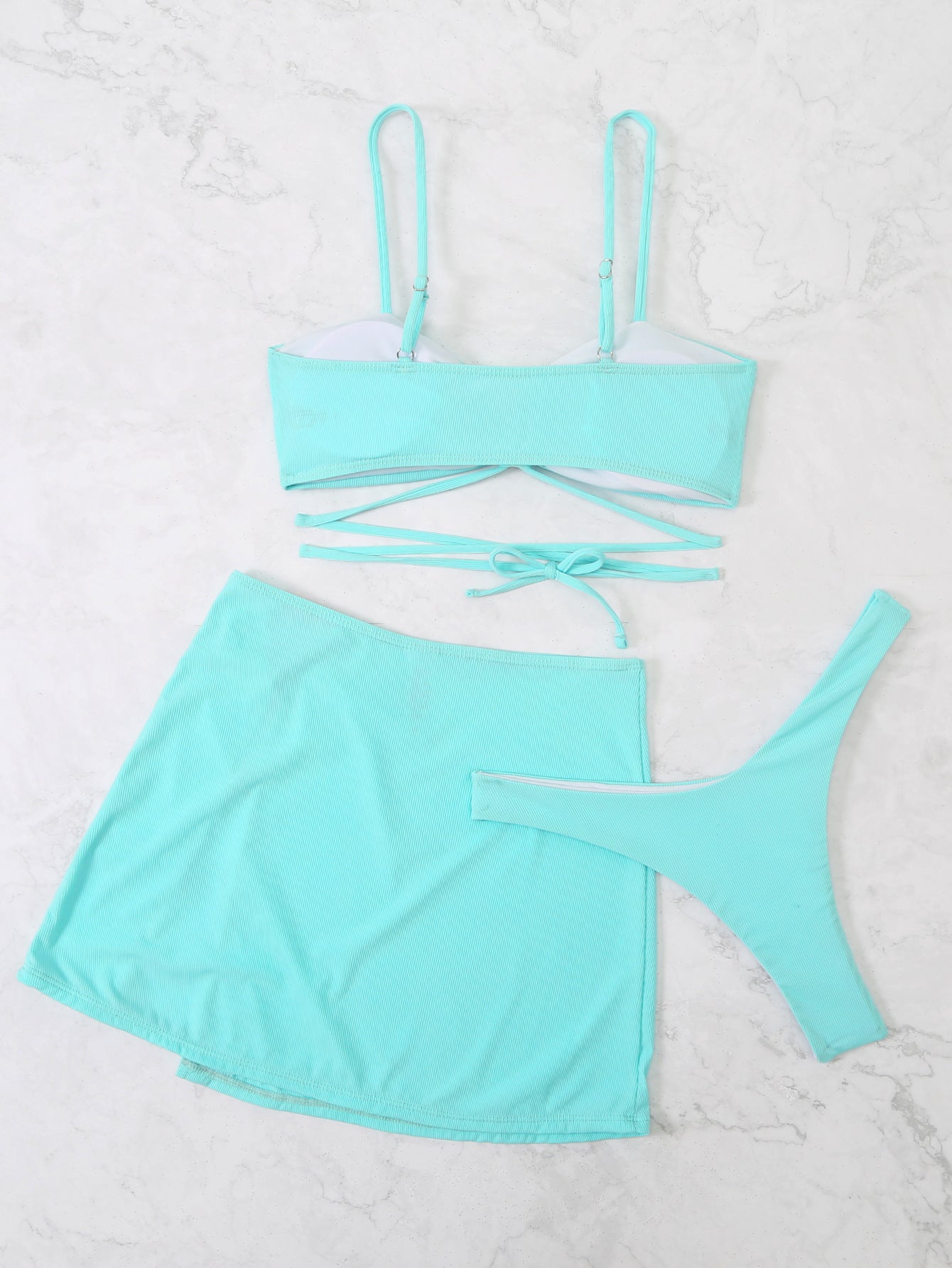 Solid Color Bandage Love Sexy Three-piece Bikini