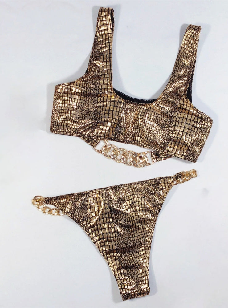 Sexy Snake Pattern Metal Chain Bikini