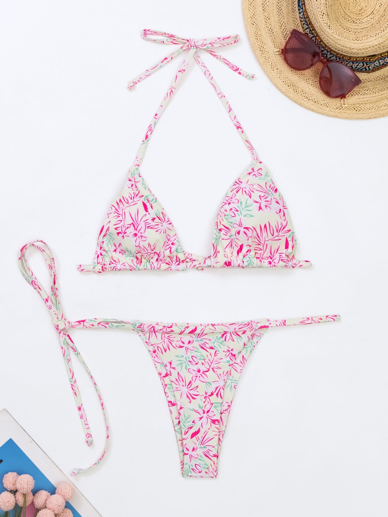 Fashion Pink Printed Bikini Suit