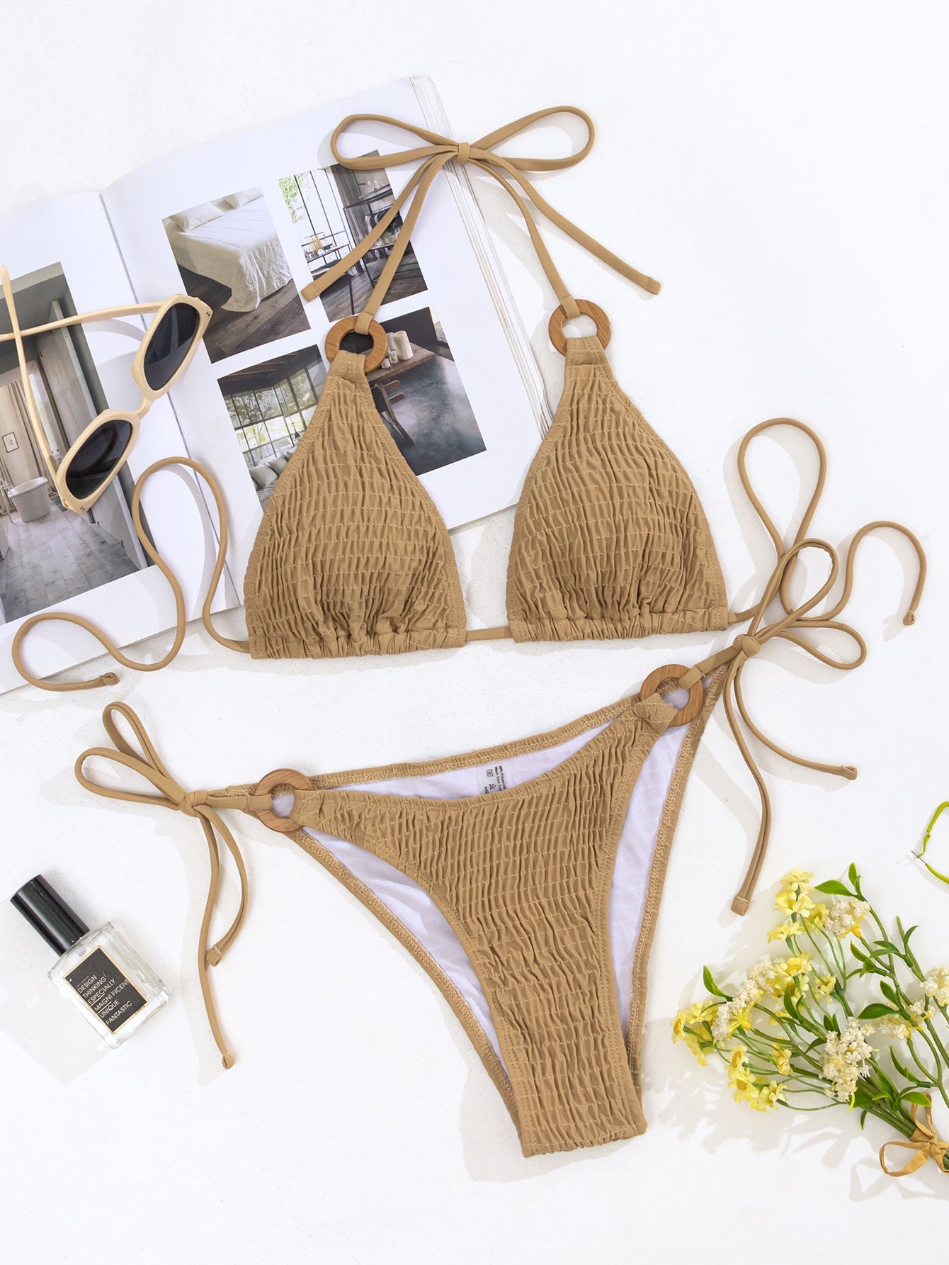 Solid Color Rope Beach Split Bikini