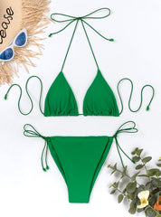 Solid Color String Strap Bikini