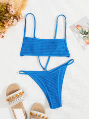 Pleats Solid Color Split Sling Bikini