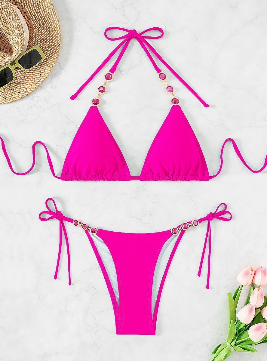 Sexy Halter Solid Color Beach Bikini