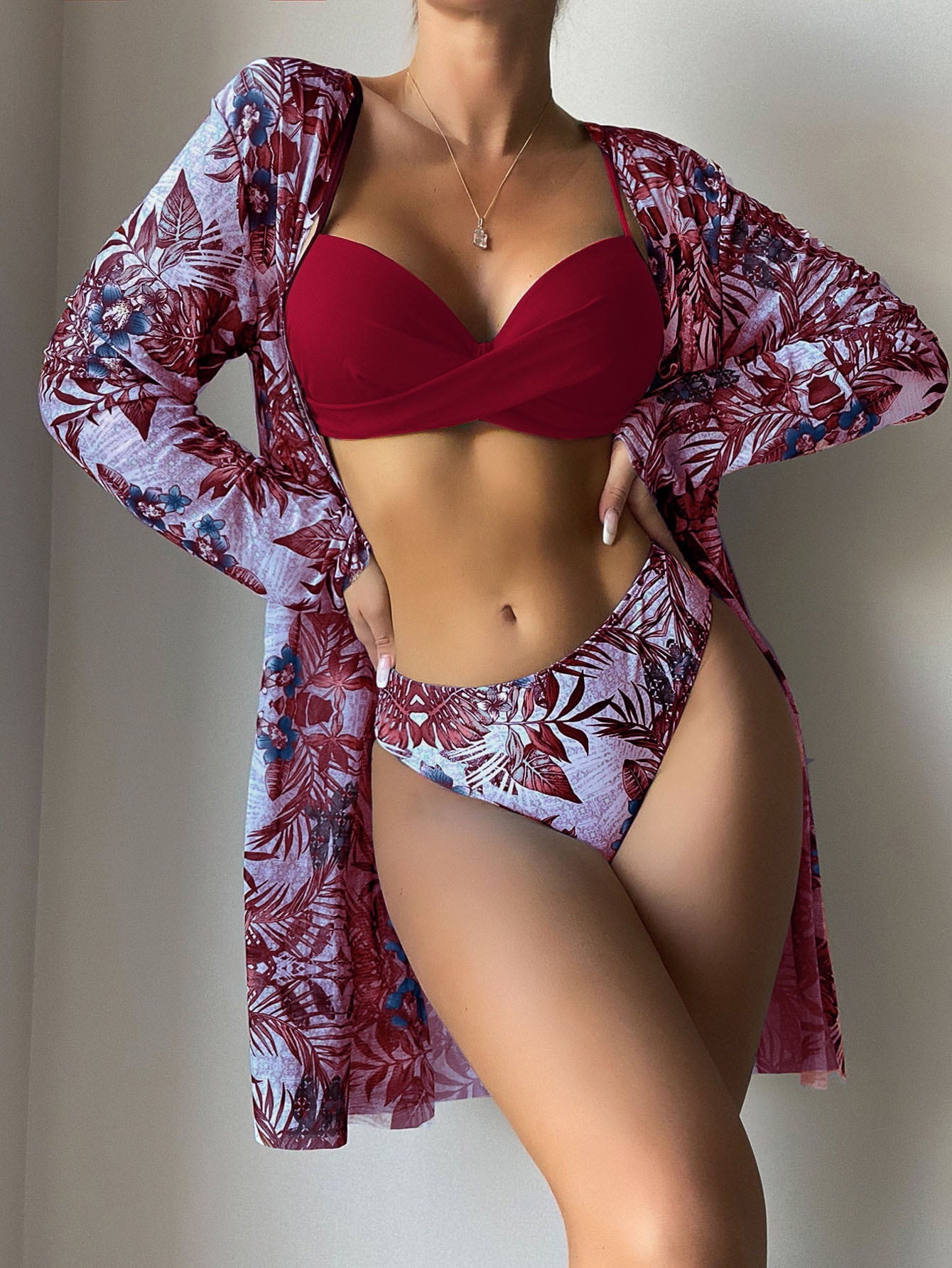 Fashion Gauze Print Three-piece Bikini