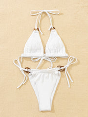 Solid Color White Sexy Lace-up Bikini