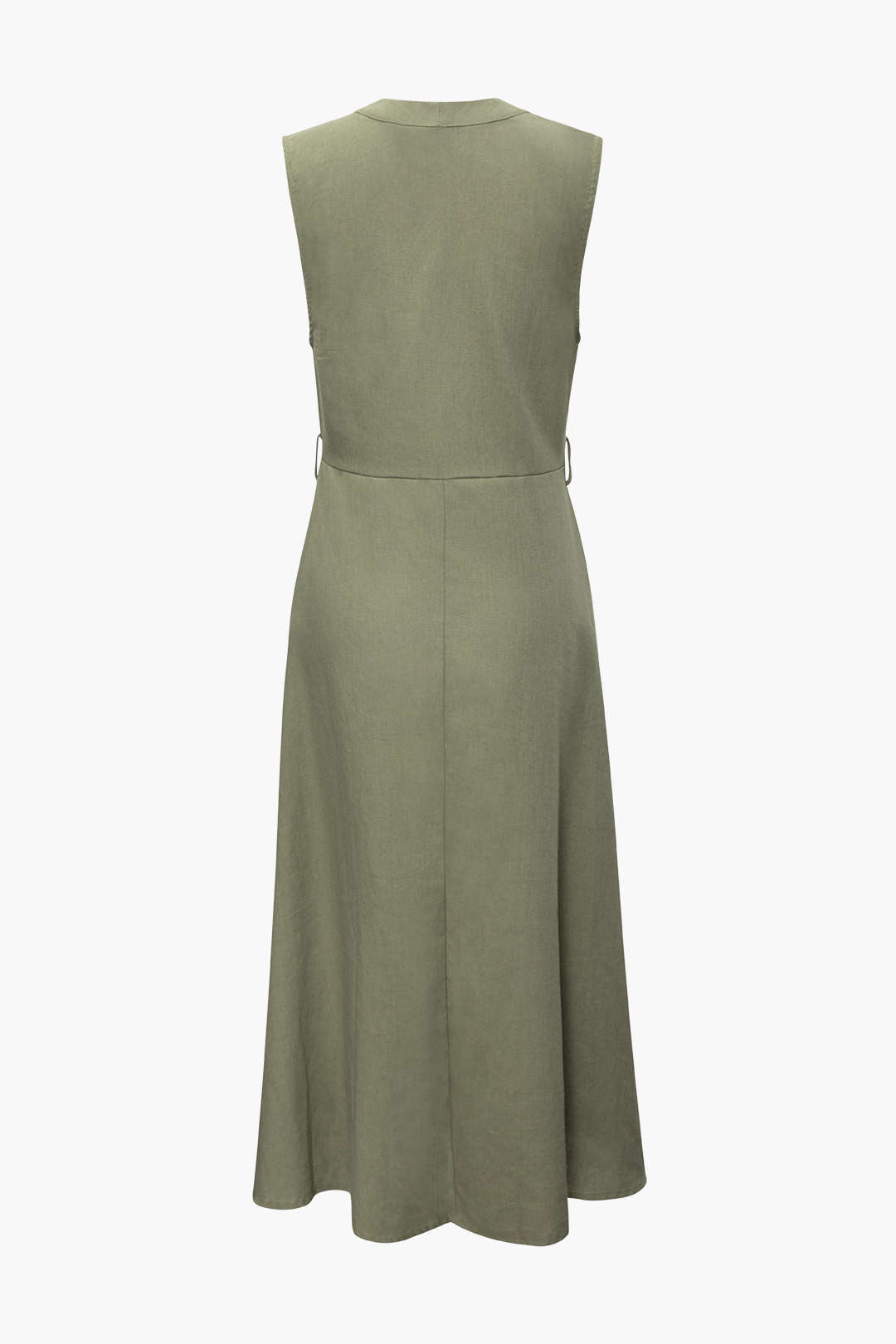 V-neck Sleeveless Frill Button Up Maxi Dress