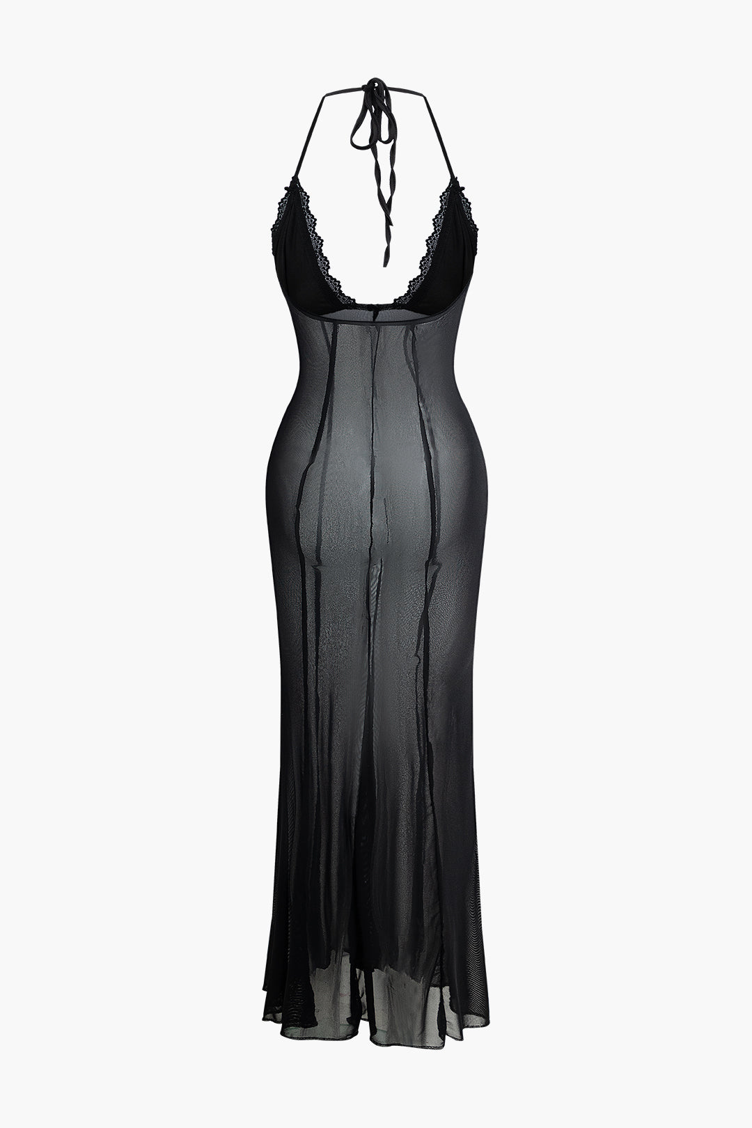 Tie Halter Mesh Backless Maxi Dress