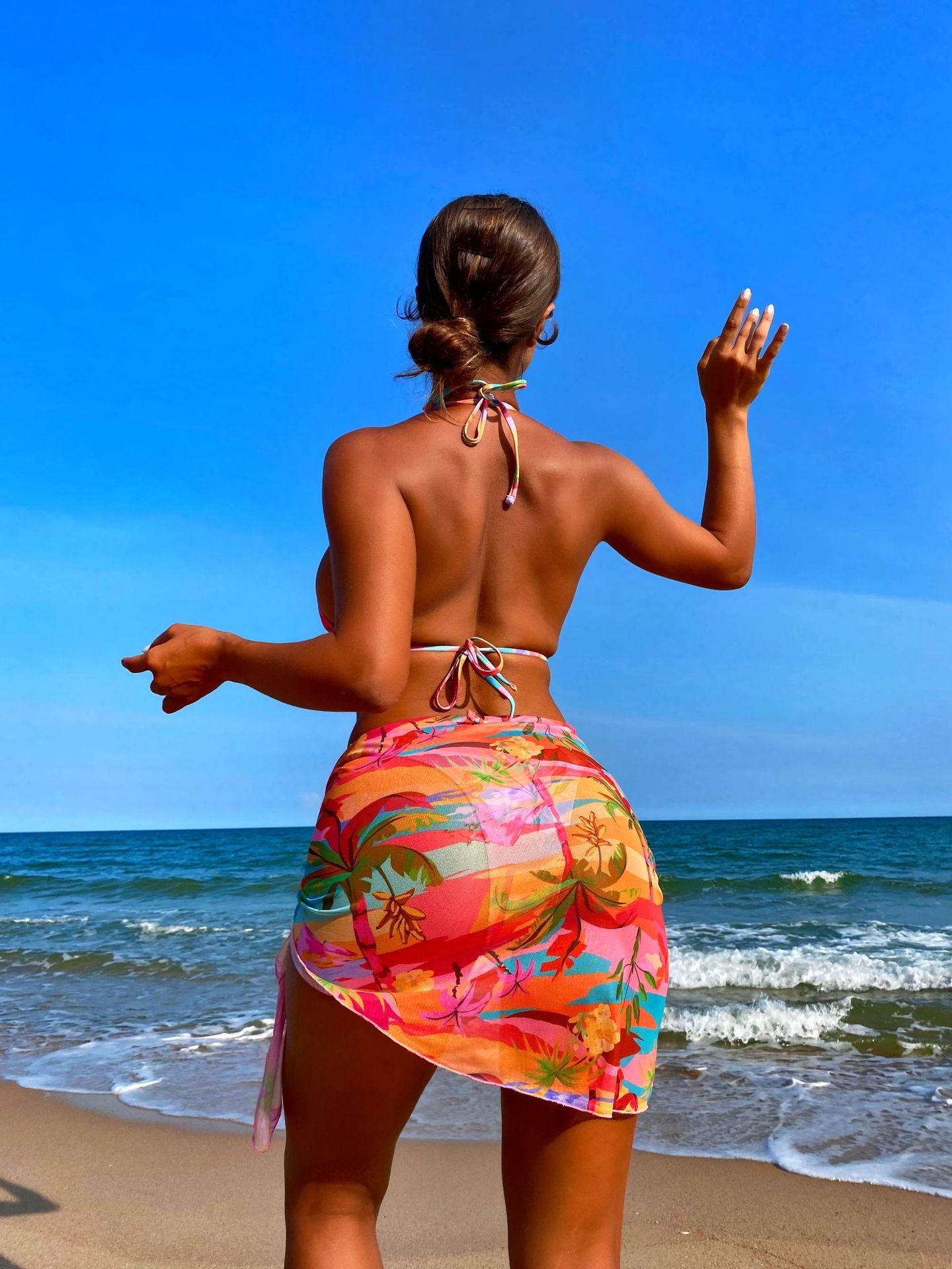 Three-piece Swimsuit Mesh Printed Beach Bikini