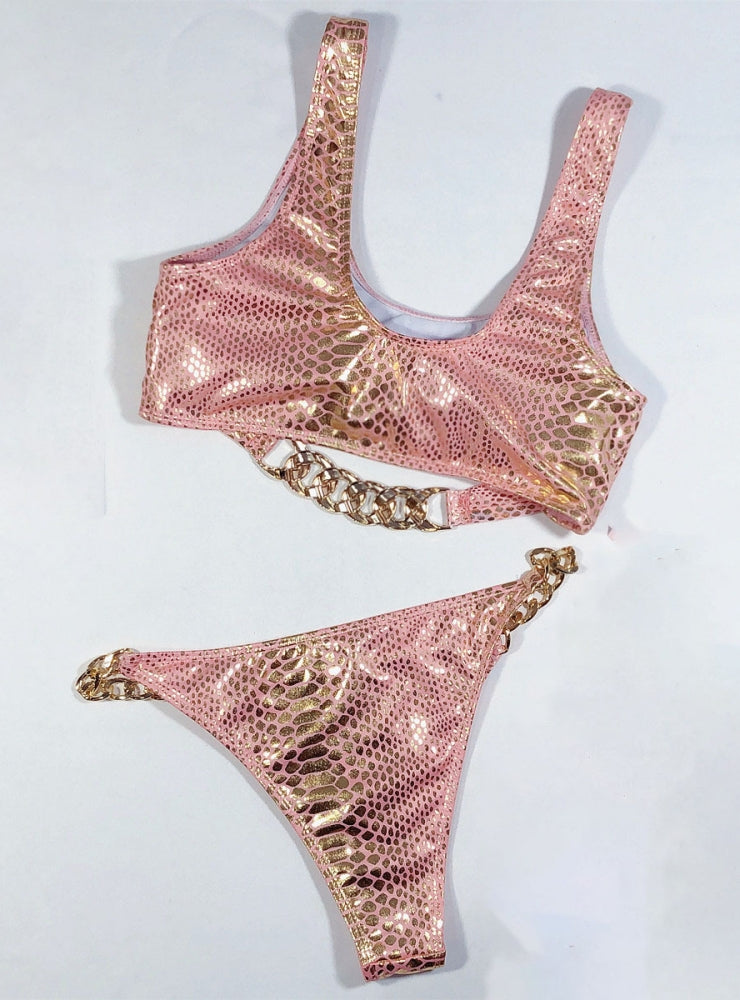 Sexy Snake Pattern Metal Chain Bikini