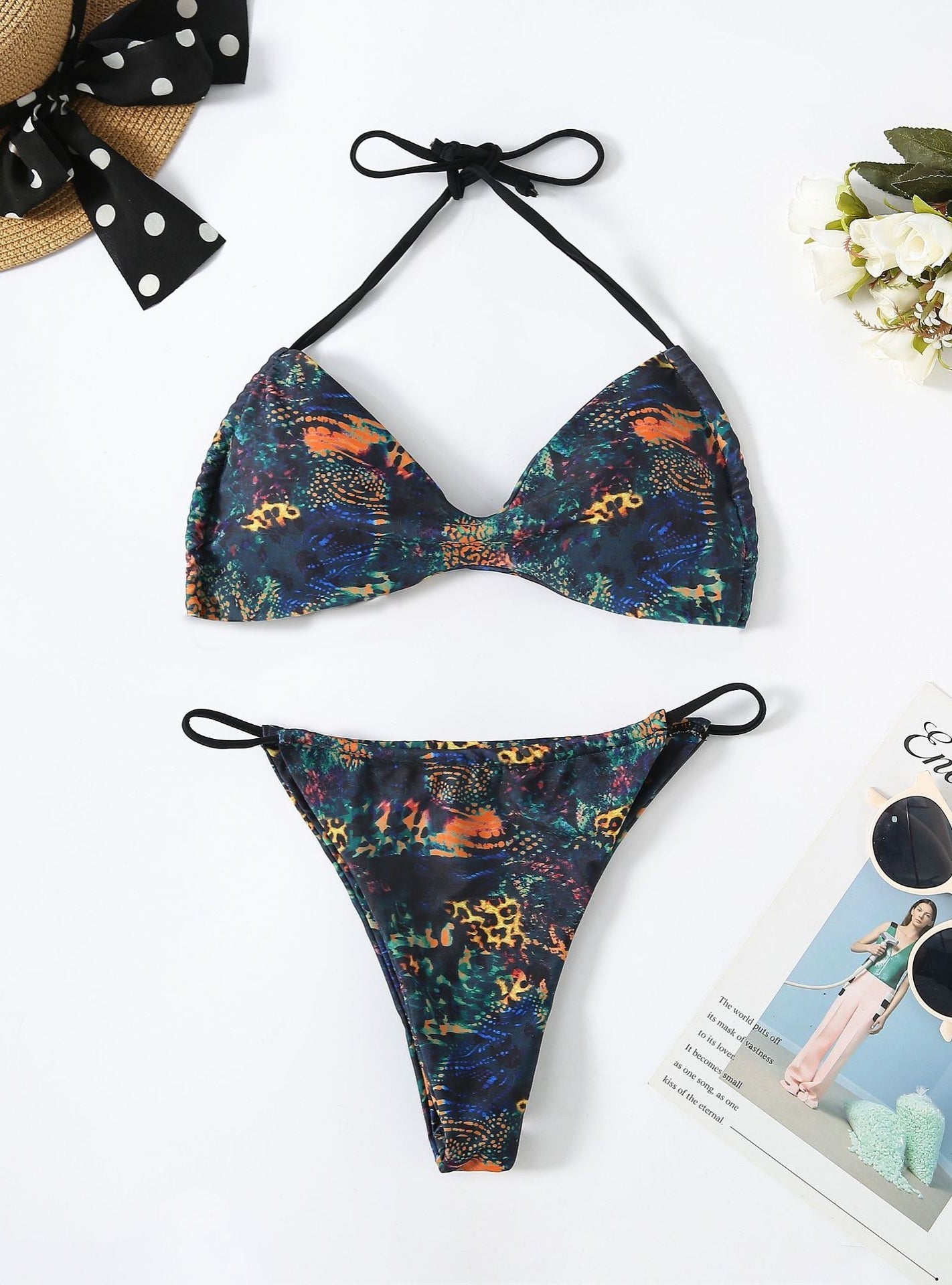 Colorfur Printed Halter Tether Bikini