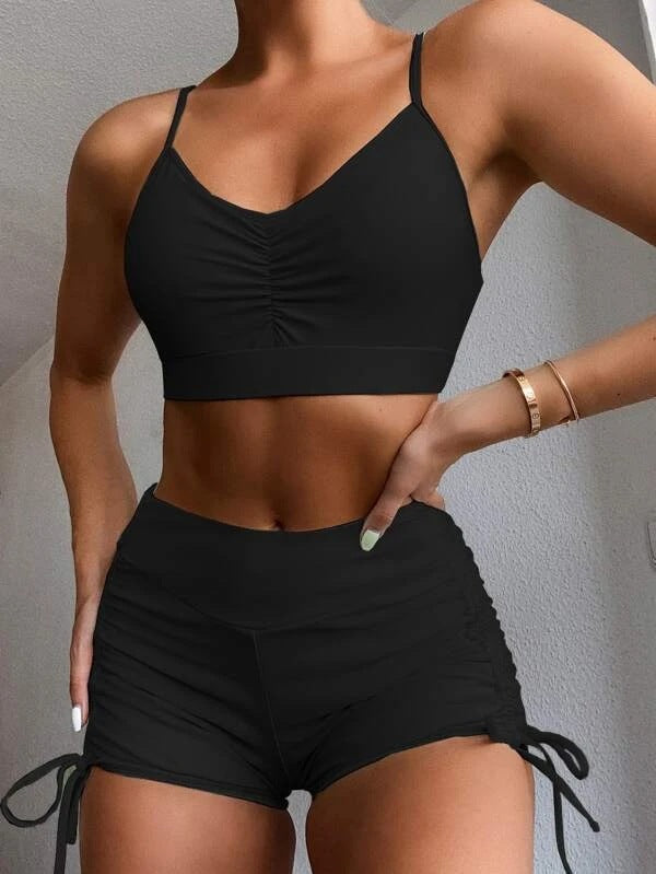 Slim-fit Gathered High Waist Split Swimsuit