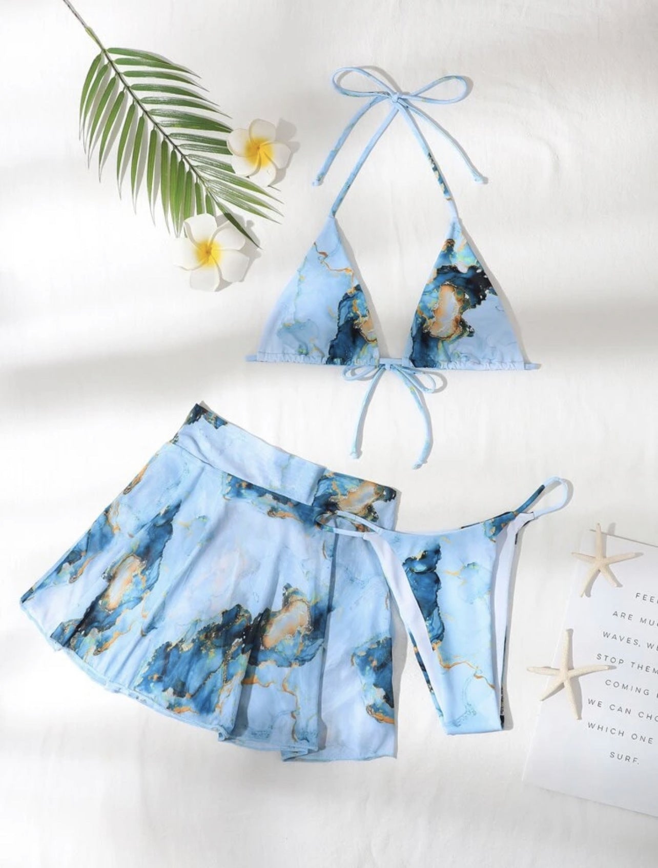 Rope Strap Marble Print Three-piece Bikini