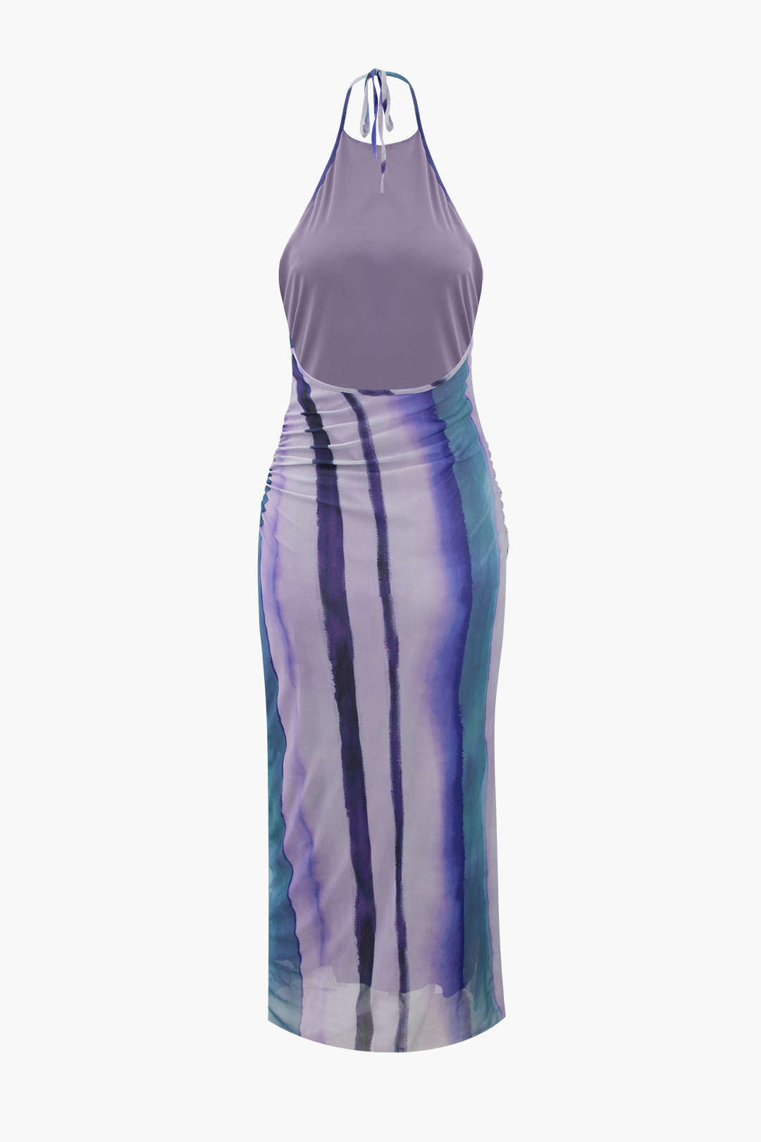 Tie-Dye Mesh Halterneck Midi Dress