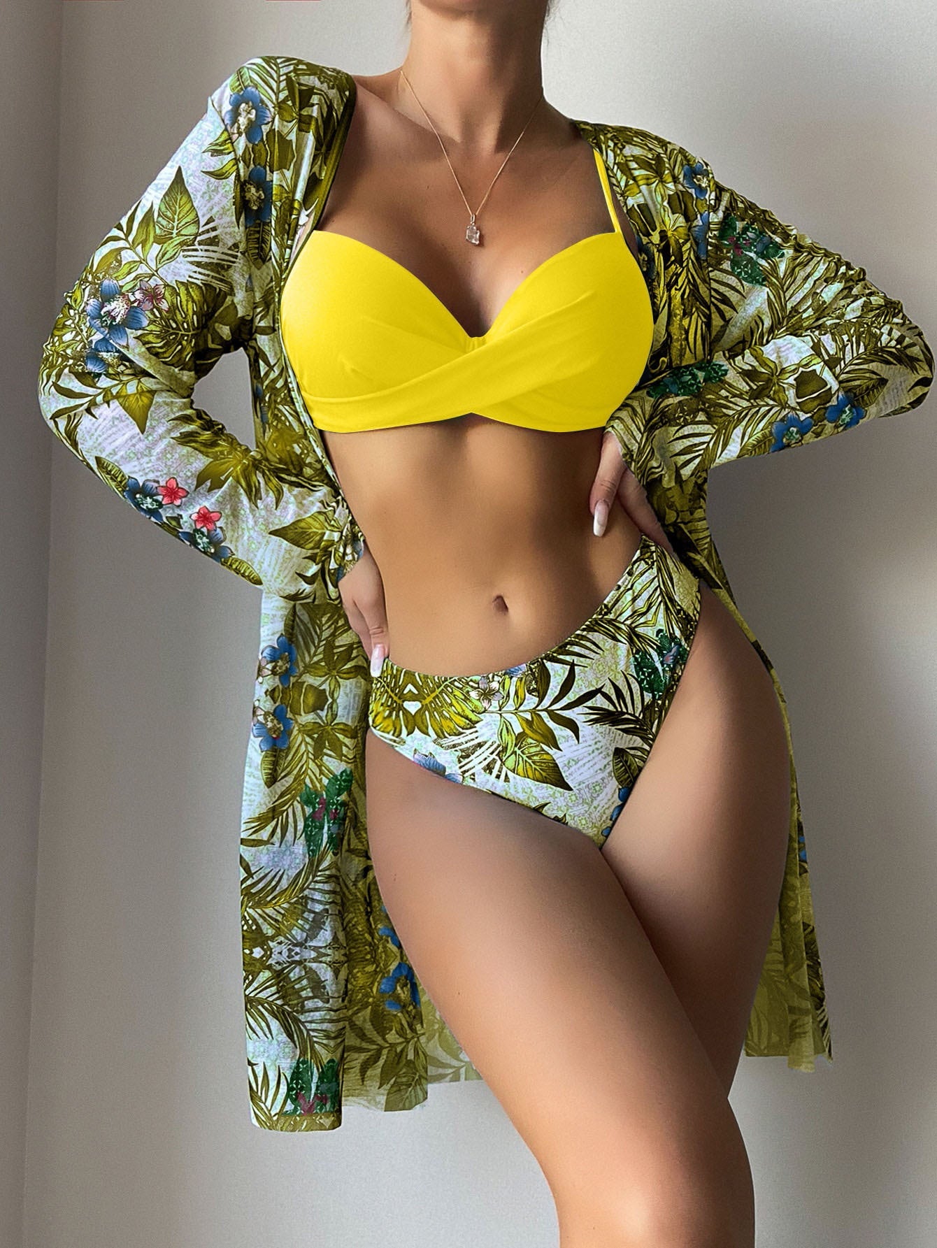 Fashion Gauze Print Three-piece Bikini