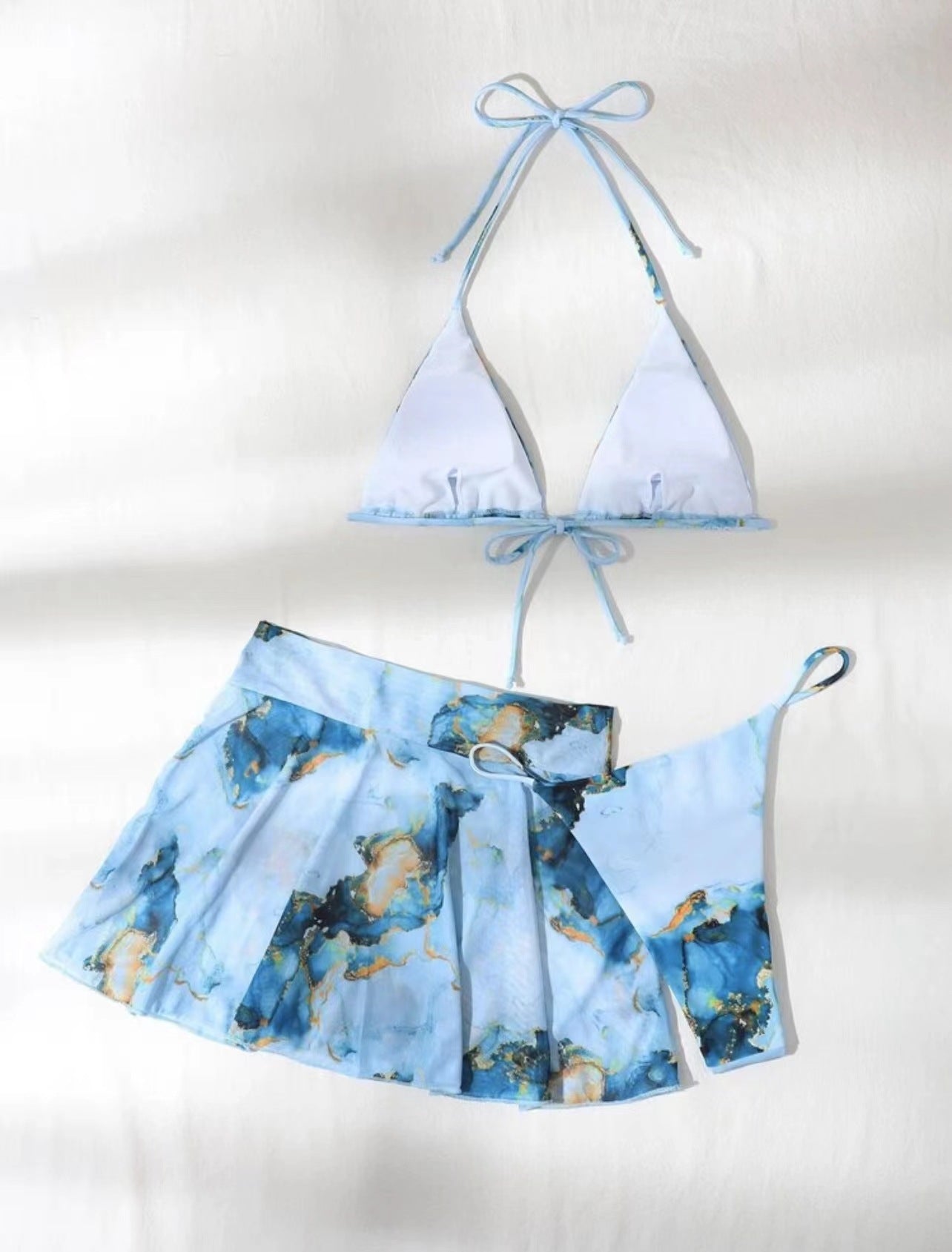 Rope Strap Marble Print Three-piece Bikini